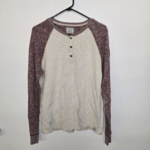 Lucky Brand Medium Red/Tan Henley Raglan Long Sleeve Softest Knit Shirt (C51)